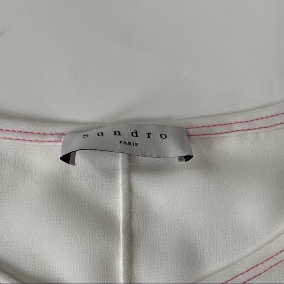 Sandro Veinarde Lace Yoke Embroidered Crepe Top Blouse Ecru Cream S - Picture 11 of 14